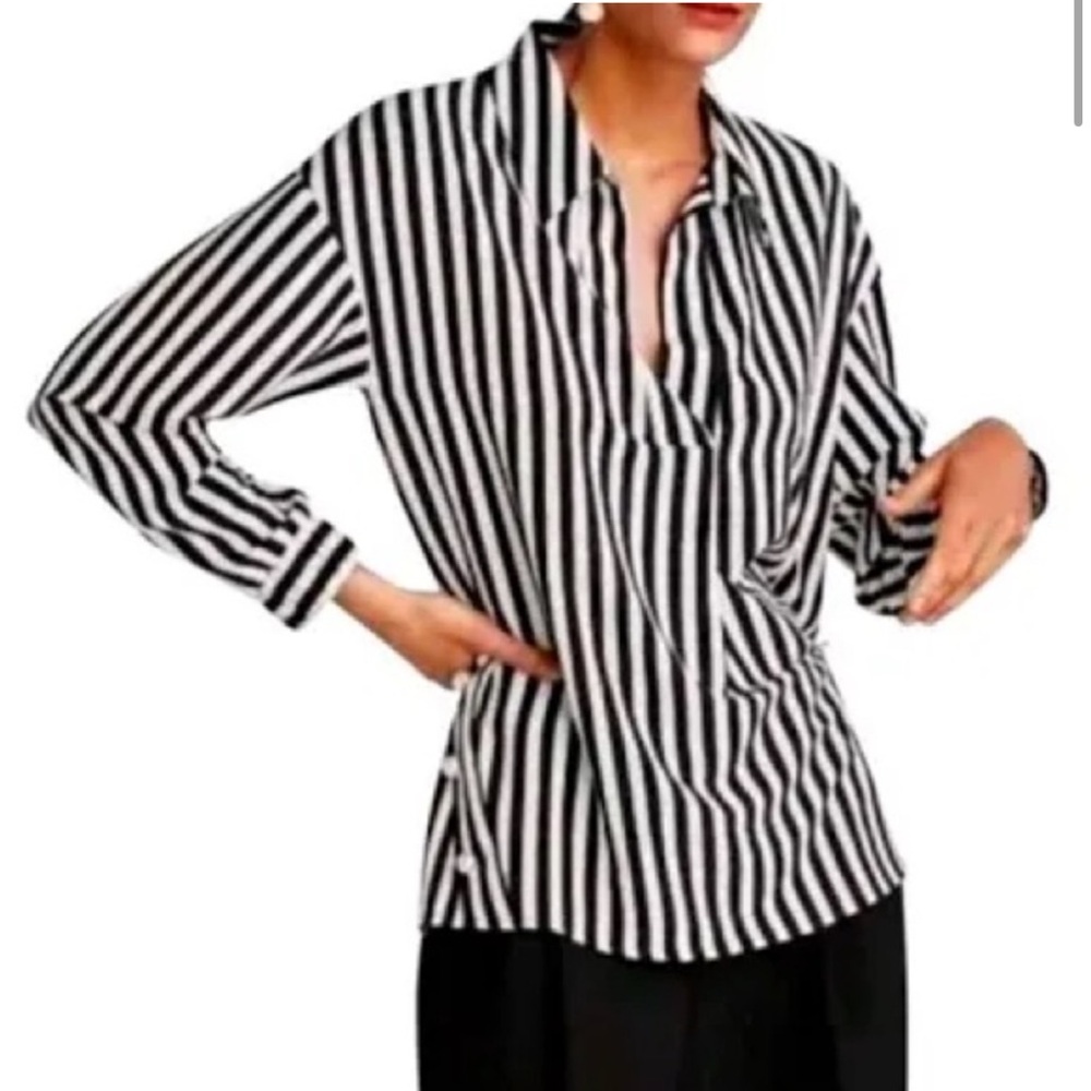 Zara Black and White Striped Top